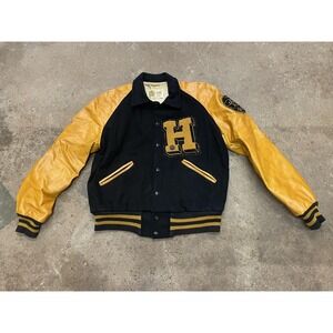 Vintage Howe Varsity Jacket Mens 40 Black Gold Wool Letterman Basketball 70s